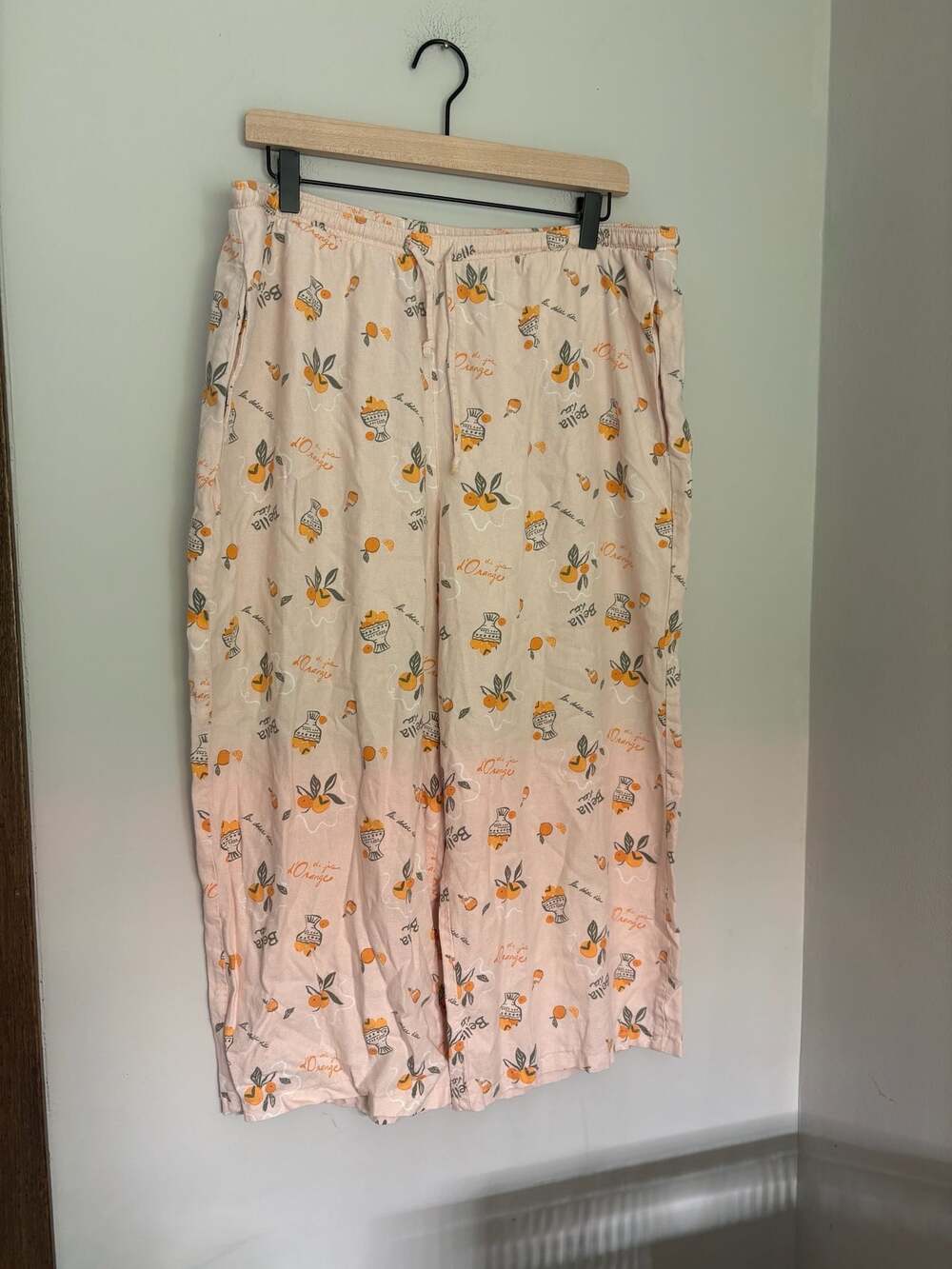 Wild Fable Women's Orange Print Beachy Wide Leg Linen Blend Pants Sz L